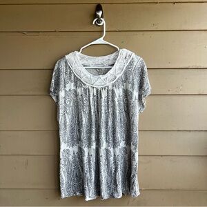 Lucky Brand Boho Short Sleeve Top - Size 1x - Neutral Casual Crochet